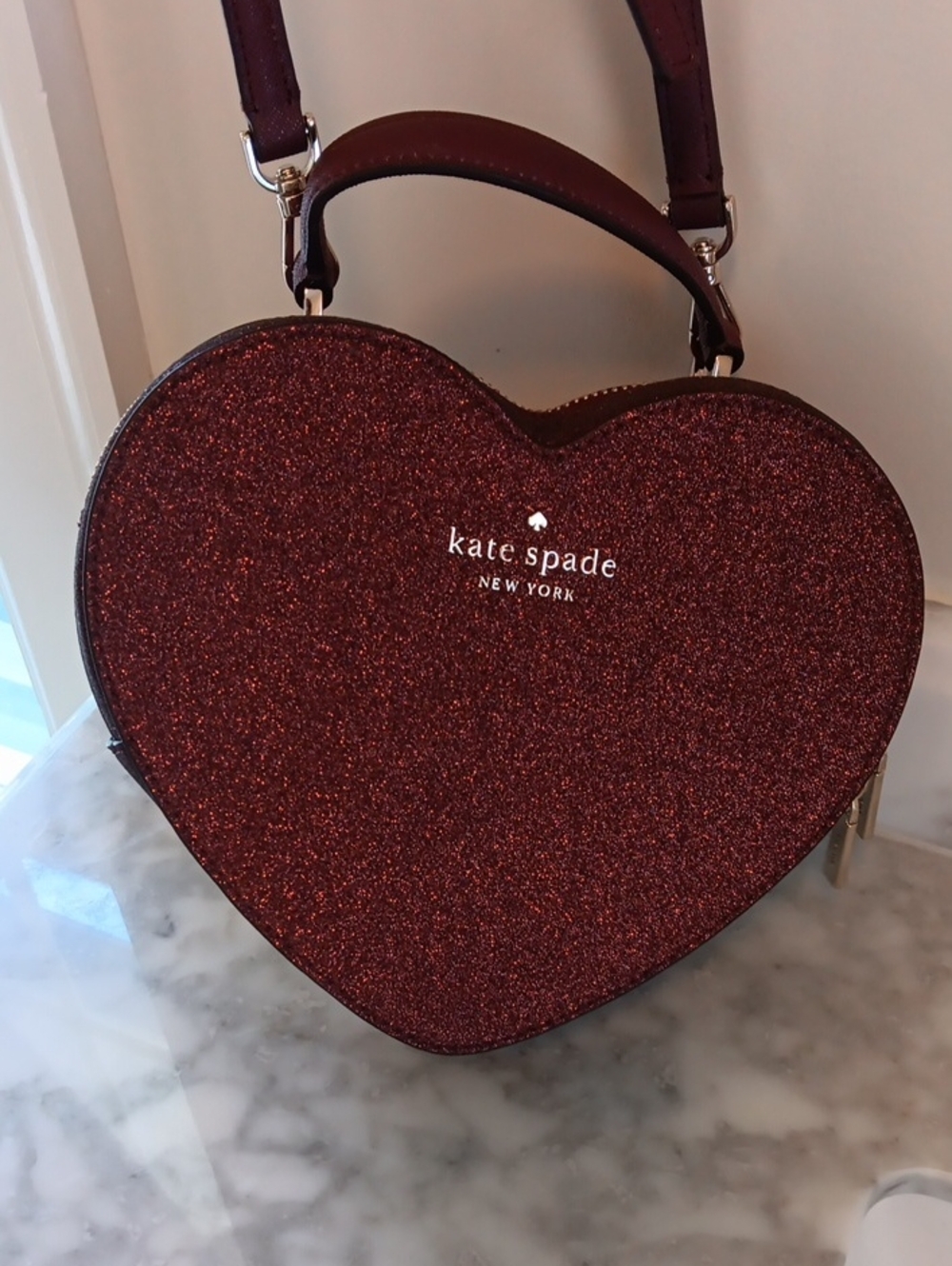 Kate Spade Love Shack Glitter Heart Crossbody Bag Adjustable Deep Nova